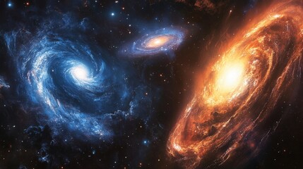 Wall Mural - A painterly depiction of a galaxy colliding with another 