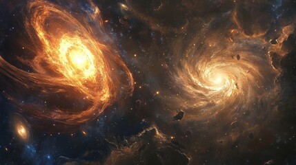 Wall Mural - A painterly depiction of a galaxy colliding with another 