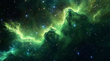 Wall Mural - A high-resolution green nebula with sparkling stars 