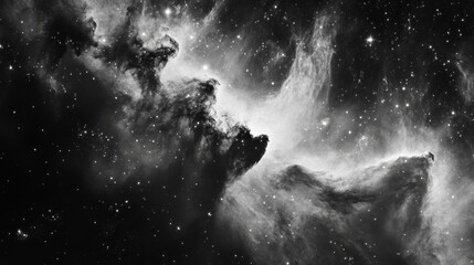 Wall Mural - A surreal black and white cosmic nebula with stars 
