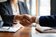 © Rana22 - Business partners shaking hands over a deal handshake