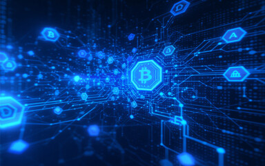 Futuristic technology of the digital data matrix network connection, and data analysis, Blue cyberspace background