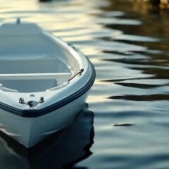 Wall Mural - a small white boat floating peacefully on the surface of calm water, perfect for travel or photograp