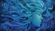 © Delocus - A serene female profile rendered in shades of blue, with flowing hair, and closed eyes