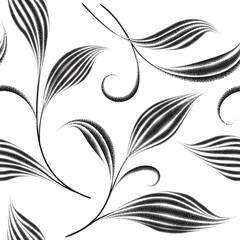 Wall Mural - Seamless pattern with flourish leaves. Floral summer nature swirl line decorative texture. Vector flourish artistic illustration in retro graphic style