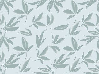 Wall Mural - Floral seamless pattern. Branch with leaves ornamental texture. Flourish nature summer garden textured background