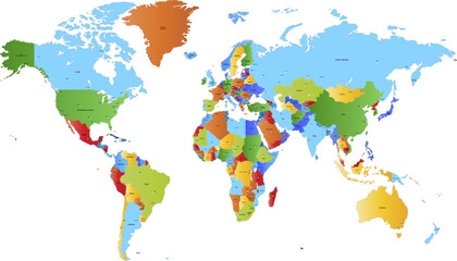  World map. Color modern vector map. Silhouette map.