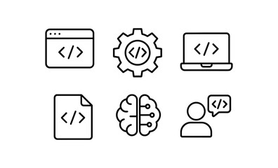 Minimalist line icons of web development and ai concepts