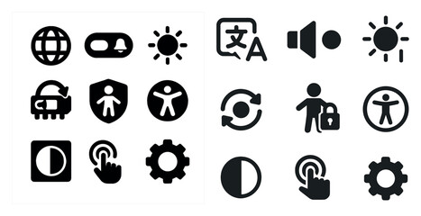 Accessibility and ui solid icons set – filled, interactive, user interface symbols