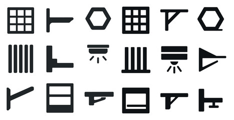 Geometric and architectural solid icons set – filled, line, structure symbols