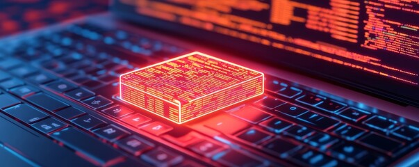 Code Block on Laptop Neon Data Stream,Programming ,Cybersecurity