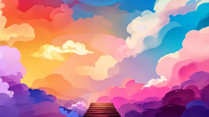 Wall Mural - Vibrant Sky and Cloudy Sunset: This image shows the vibrant sunset above cloudy day, where the sky transitions through hues of orange, pink, purple and blue creating an emotional landscape.