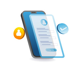 Wall Mural - register an account with a smartphone.eps
