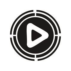 Poster - Digital media play button icon with concentric target ring design