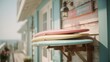 © pier - vintage surfboard rental shack with pastel signage and chic beach aesthetic