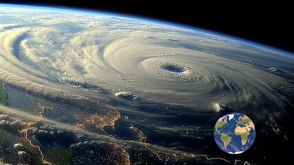 Wall Mural - a massive hurricane or cyclone swirling in the atmosphere above earth. ideal for themes related to c