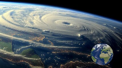 Wall Mural - a massive hurricane or cyclone swirling in the atmosphere above earth. ideal for themes related to c