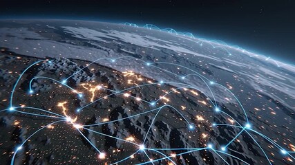 Wall Mural - futuristic concept of a digital network connecting major cities and regions, symbolizing global comm