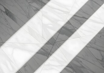 Diagonal shadows cast on a white marble floor with geometric pattern