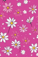 Wall Mural - Cosmos on pink background cartoonish seamless pattern