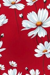Wall Mural - Cosmos on red background cartoonish seamless pattern