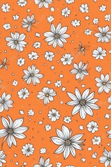 Wall Mural - Cosmos on orange background cartoonish seamless pattern
