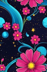Wall Mural - Cosmos on colorful background cartoonish seamless pattern