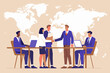 © Dibyendu - Diverse business professionals collaborating and shaking hands in front of a world map