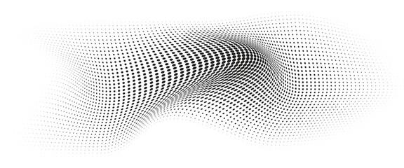 Poster - Flowing Wave Dot Halftone Pattern: Curve Gradient Shape on Transparent Background. Suitable for AI, Tech, Network, Digital, Science, and Technology Themes.
