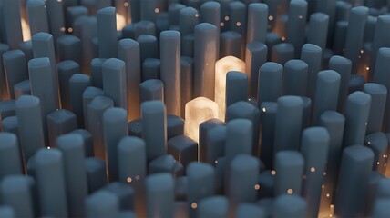 Canvas Print - Abstract Geometric Pattern of Glowing Cylinders and Cubes background