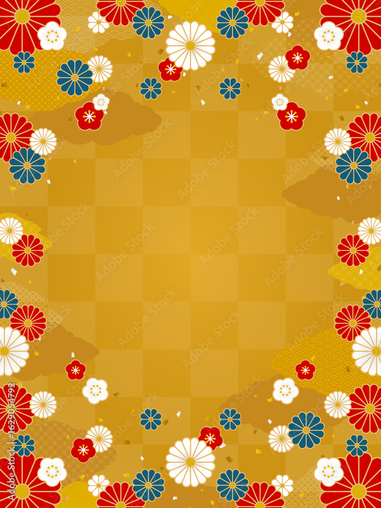 日本画 武神 赤背景 金色フレーム 日本画 武神 赤背景 金色フレーム 和風の波風金ピンク赤背景