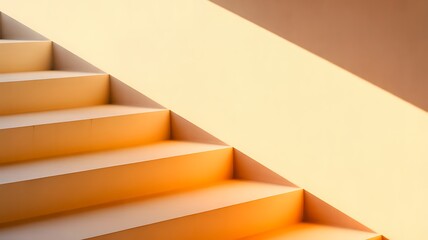 Wall Mural - close-up of bright orange and yellow stairs with sunlight staircase interior