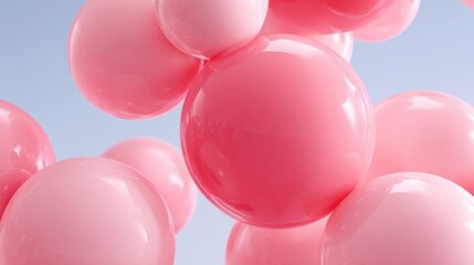 Poster - Spheres in various shades of pink are suspended in a bright environment, creating a joyful and lighthearted atmosphere. The playful arrangement evokes fun and creativity.