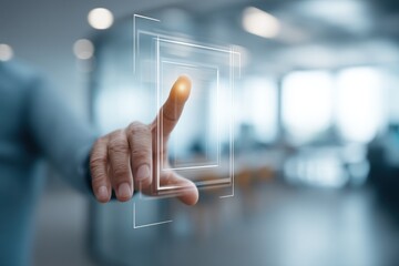 Person using a holographic interface in an office