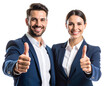 © Tazun - Smiling business couple showing thumbs up gesture, symbolizing success and teamwork, isolated on transparent background