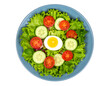 © figi - Bowl of fresh salad with lettuce, tomato, cucumber and boiled egg, viewed from top, ideal for diet and nutrition design. Generative AI