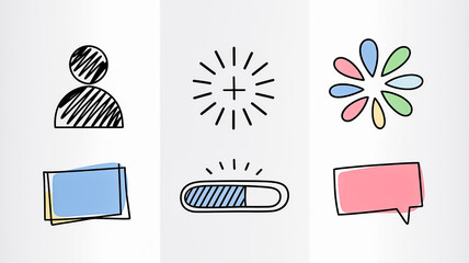 Hand drawn doodle style vector illustration of user interface elements isolated on white background