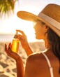 © Kabel - Woman applying facial oil at beach