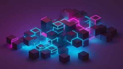 Wall Mural - Neon Cubes Abstract Art Background