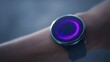 © CoreVisuals - Sleek smartwatch displays vibrant purple light patterns, showcasing advanced blockchain technology in supply chain management