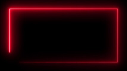 glowing square neon line rectangle frame animation screen looping. neon glowing frame background motion animation and flashing. Bright neon light effect isolated on black, moving neon lights overley