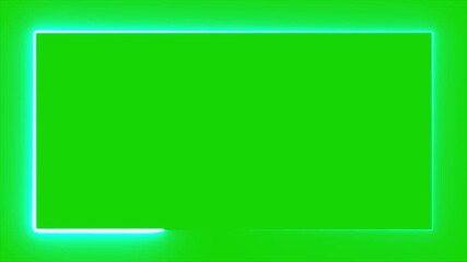 abstract glowing neon rectangle frame animation green screen 4k. Bright neon border frame effect isolated on green background.  square two moving neon lights overlay 4K graphic animation video. Fire