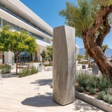 Abstract stone sculpture in a modern plaza