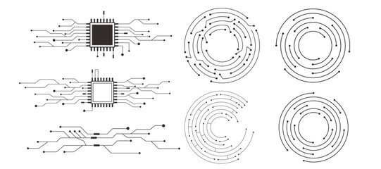 Wall Mural - Circuit board circle line dots connection. Motherboard electronic technology data, electrical board, cpu. Innovative Electronic Network. Technology background, design elements 