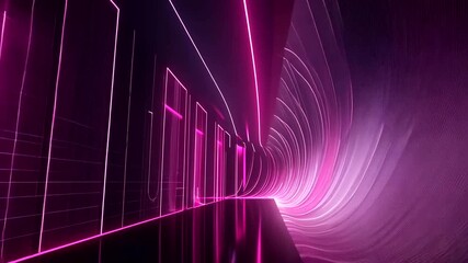 Wall Mural - Futuristic Neon Tunnel Abstract Motion Background with Pink Lights and Reflection