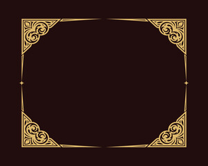 Poster - Gold Ornate Frame Vector Illustration, Golden Decorative Border with Elegant Corners and Dark Brown Background