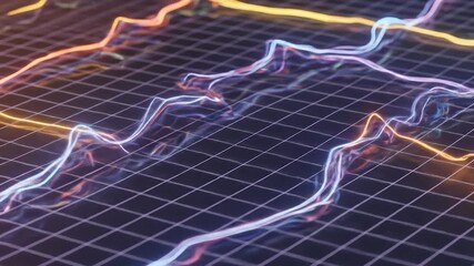 Wall Mural - Neon Data Waves Flowing on Grid