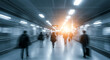 © Yassine - People walking through a bright subway station with motion blur
