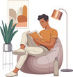 © Vector Store - Man Sitting on Bean Bag Reading Book illustration isolated on transparent background