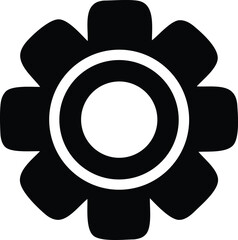 Aufkleber - Abstract black and white graphic design featuring a stylized eight petal flower or gear with concentric circles at its center